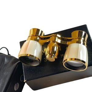 Vintage high glass gold finish Mother of pearl Opera glasses with box & case